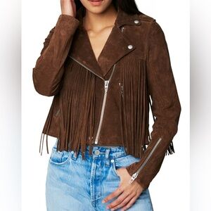 GENUINE SUEDE blank NYC fringe moto jacket